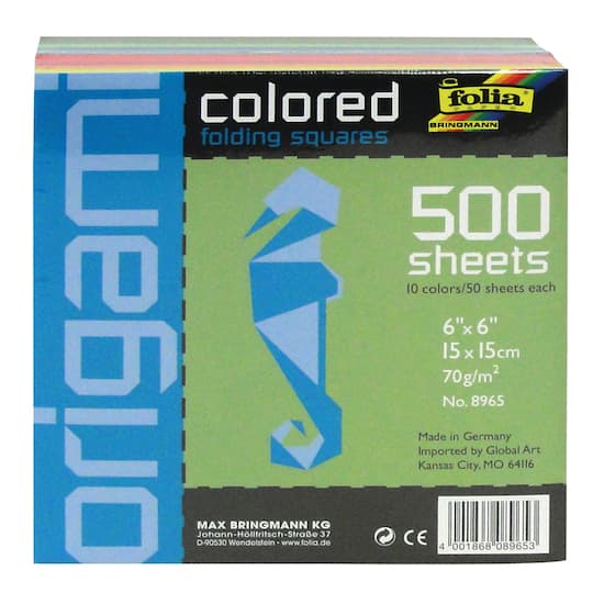 Global Art 6&#x22; Origami Colored Folding Squares, 500ct.